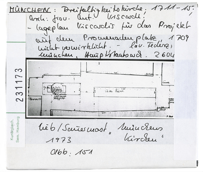 Vorschaubild München: Dreifaltigkeitskirche, Lageplan des Architekten Viscardi für das Projekt auf dem Promenadenplatz, 1709 